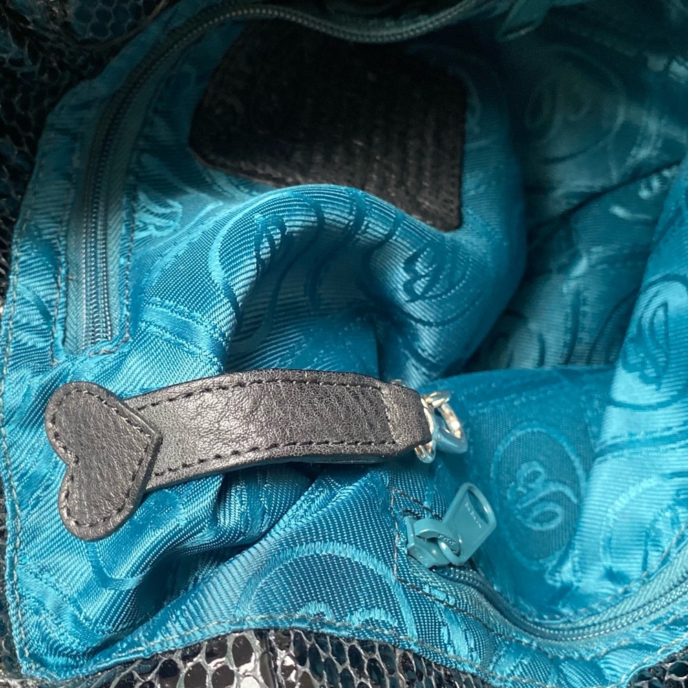 Brighton Black leather python snake with flower c… - image 11